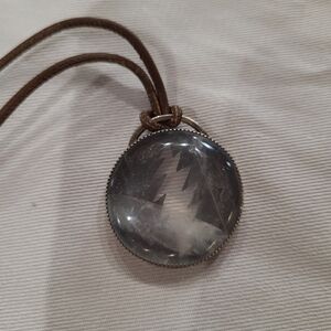 Grateful Dead Lightning Bolt Stelering And Quartz Pendant On Leather Cord